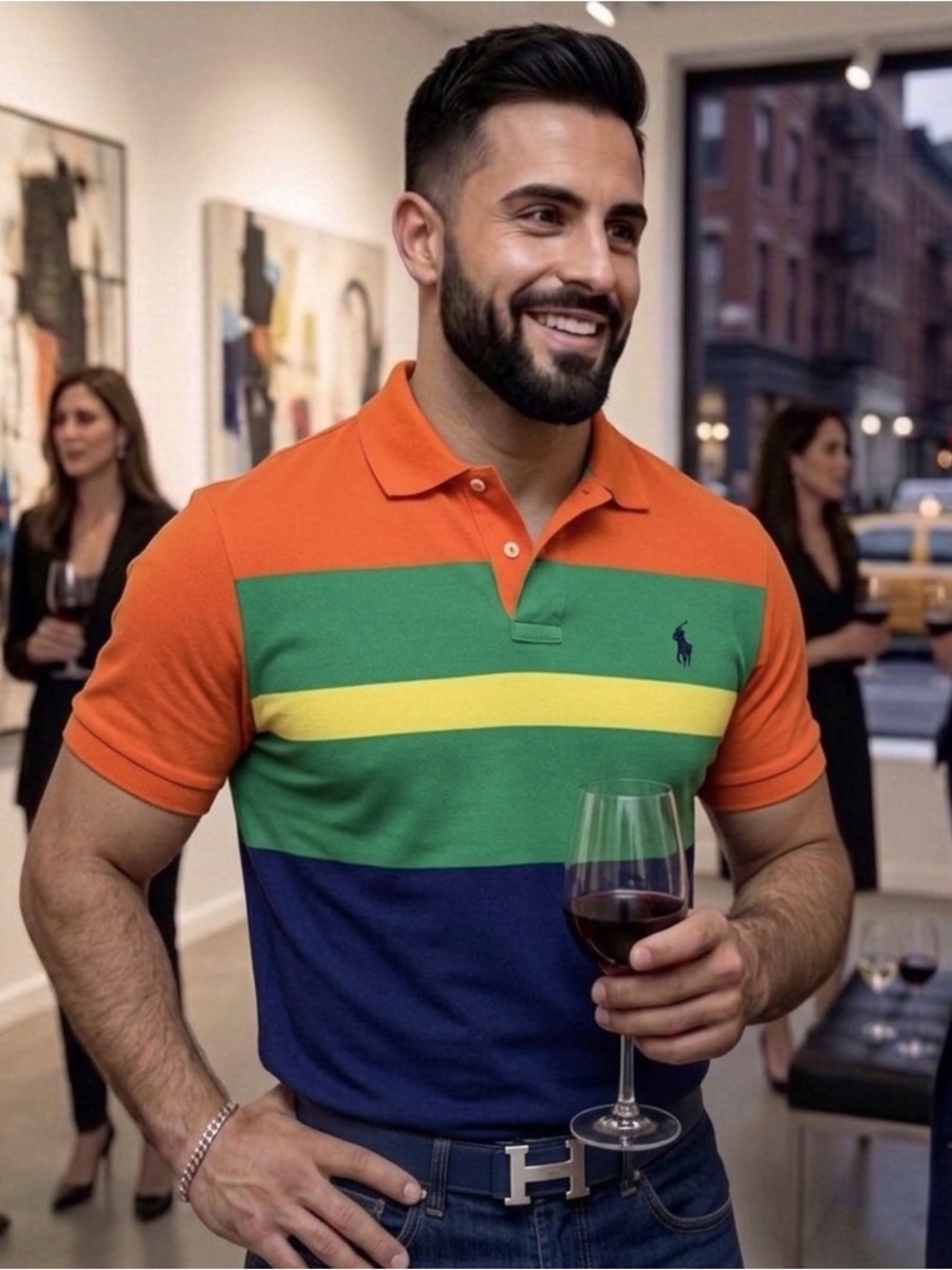 Polo by Ralph Lauren Orange, Green, Yellow & Navy Colorblock Polo